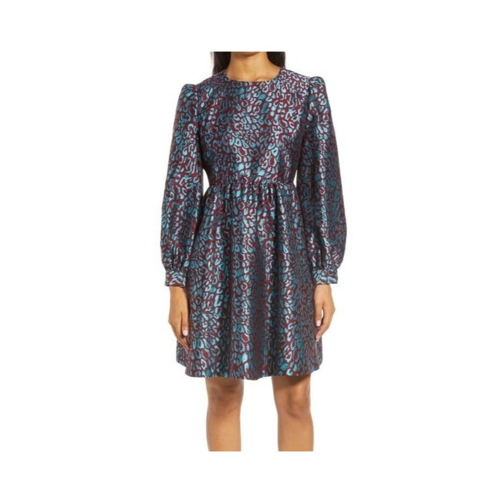 Halogen x Atlantic-Pacific Women's Small Jacquard Leopard Mini Dress Glam Chic